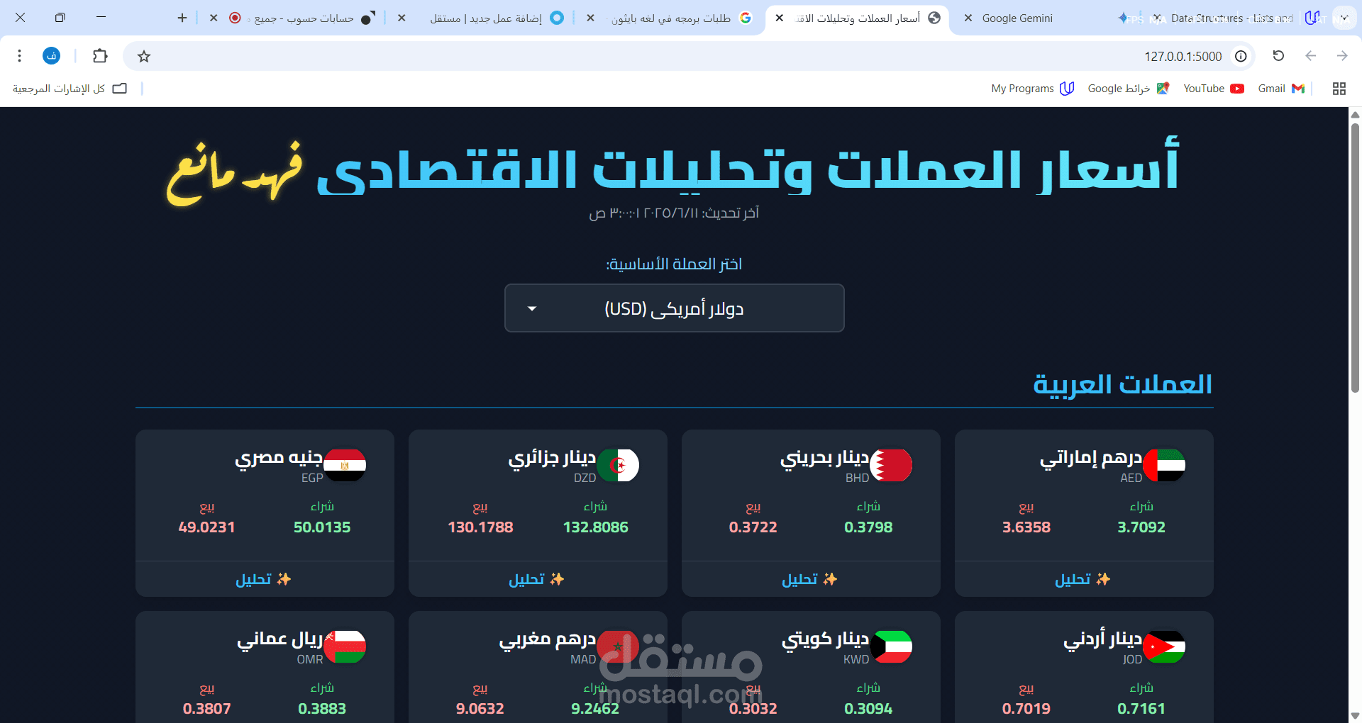 تطبيق ويب تفاعلي لأسعار العملات مع تحليل بالذكاء الاصطناعي (Python & Flask)