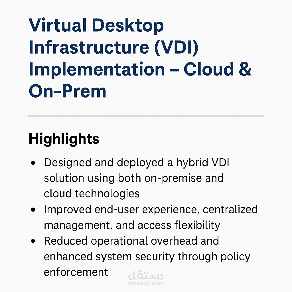 Virtual Desktop Infrastructure (VDI) Implementation – Cloud & On-Prem