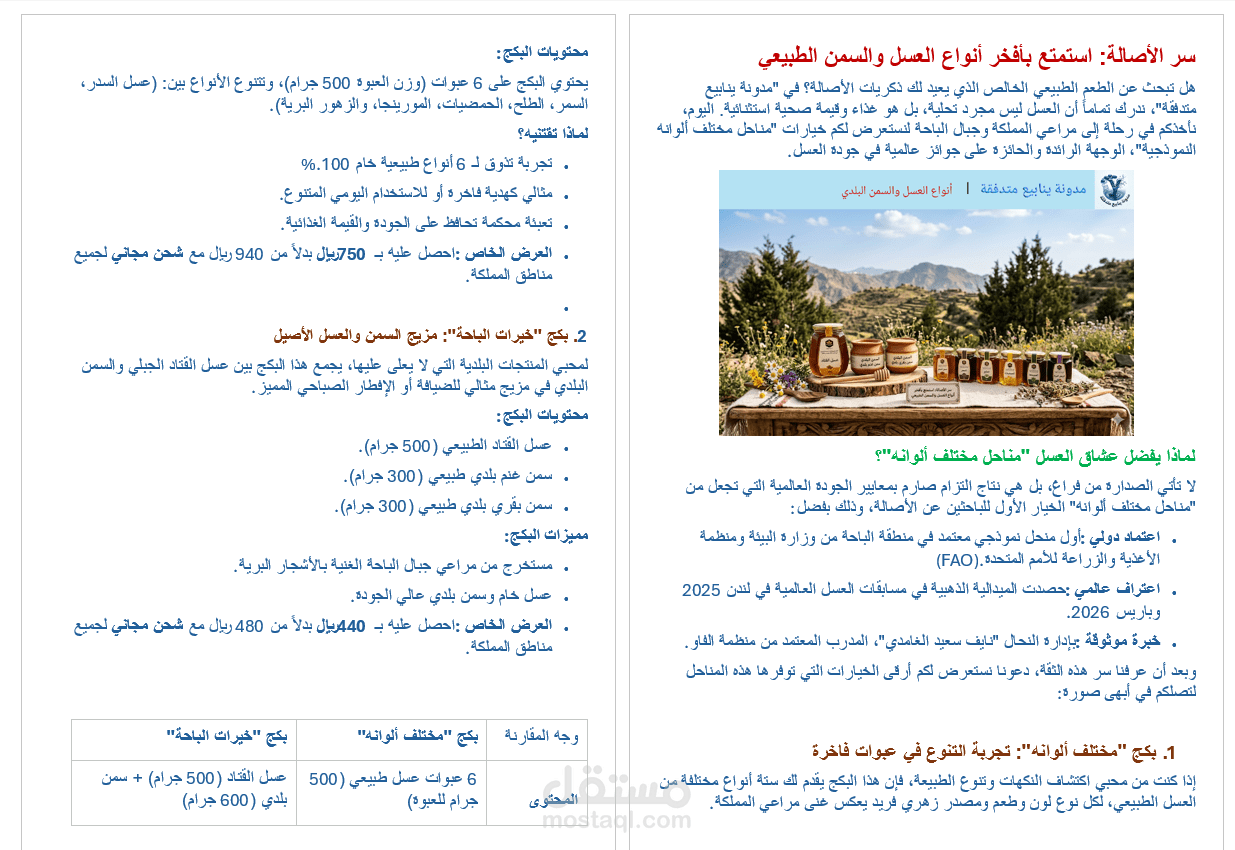 مقال تسويقي لمنتجات العسل والسمن البلدي
