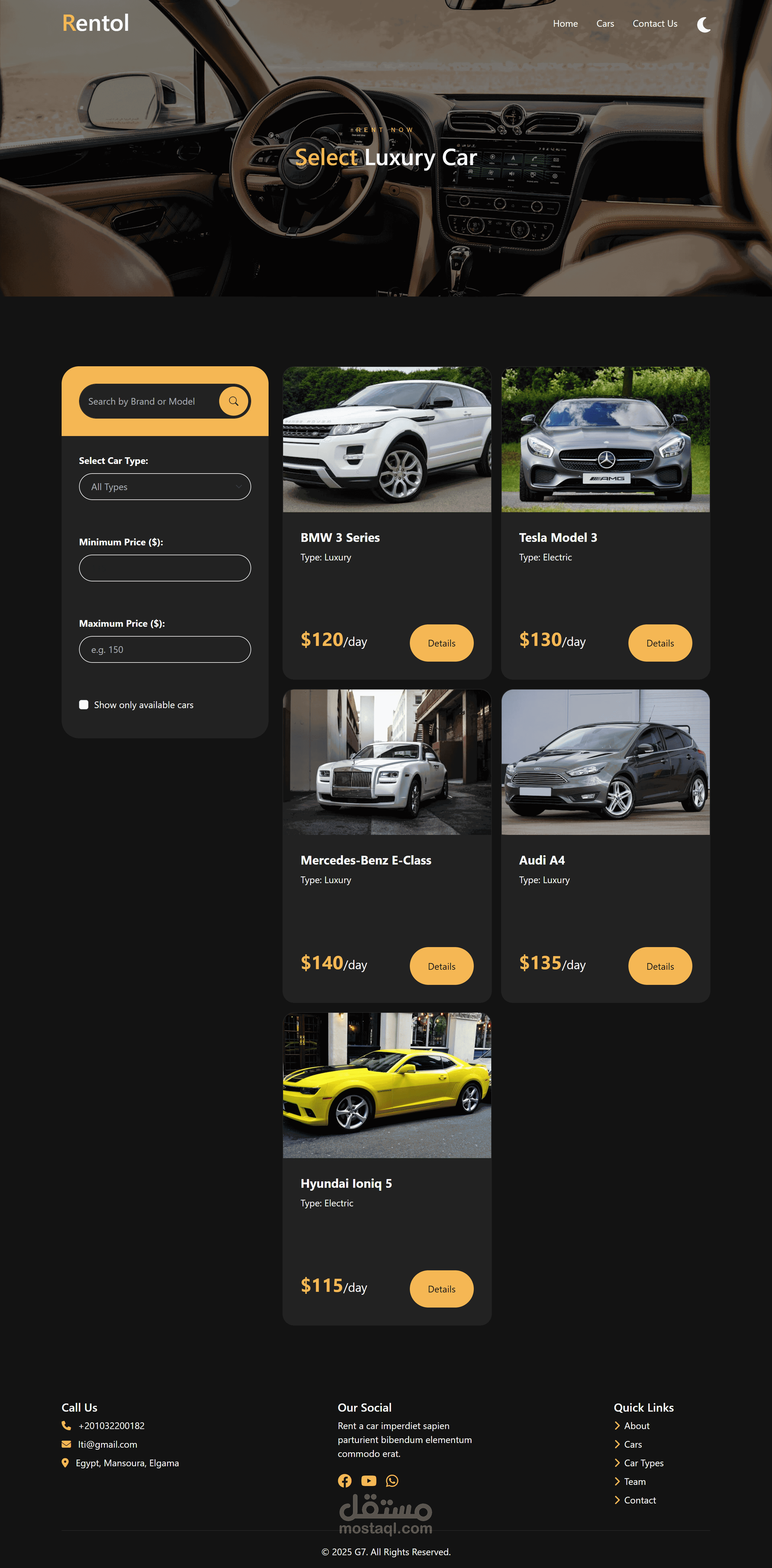 car listing page, صفحه عرض للمنتجات (داكن وفاتح)