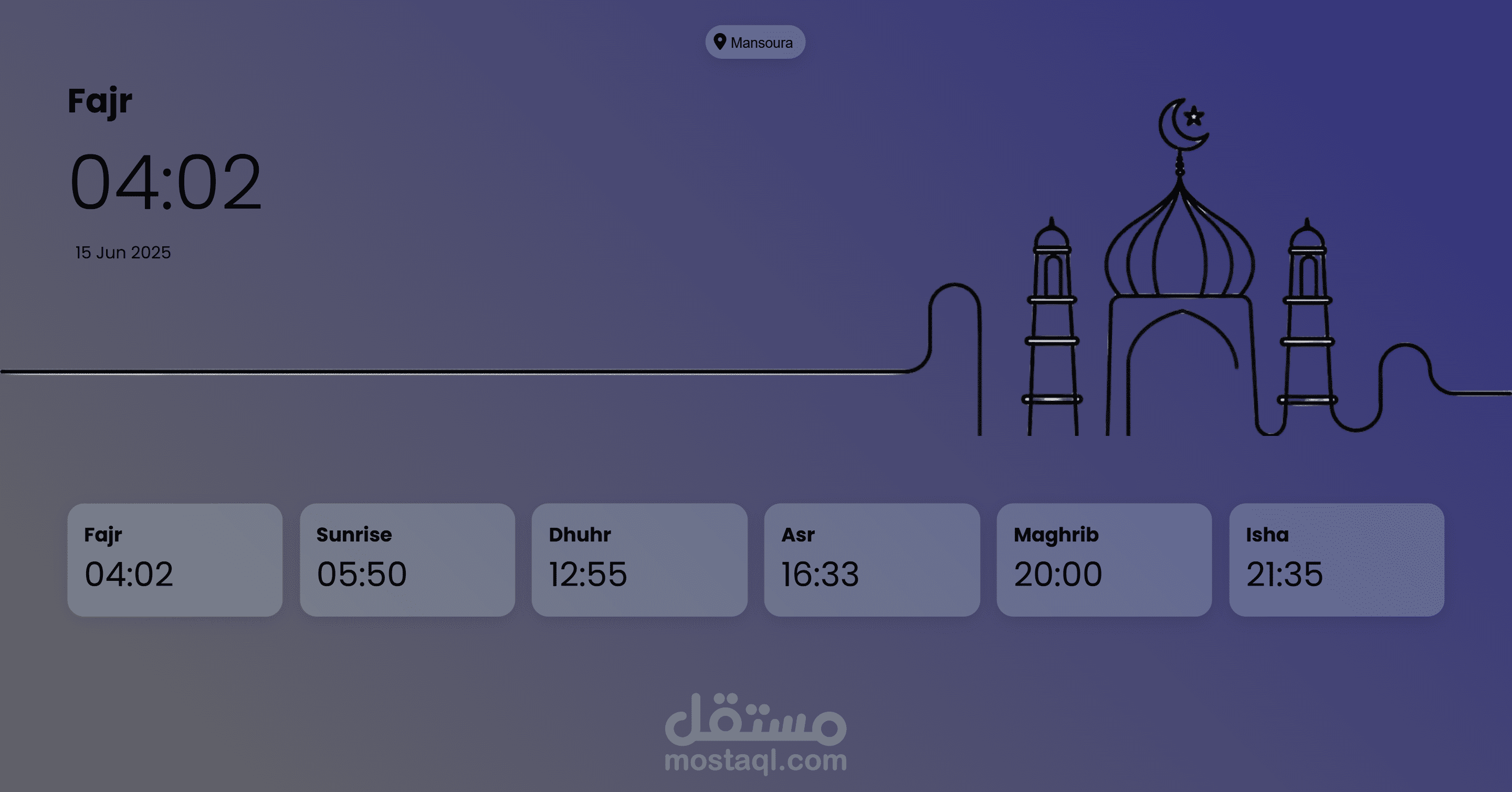 athan website موقع لعرض مواقيت الصلوات علي حسب المدينه