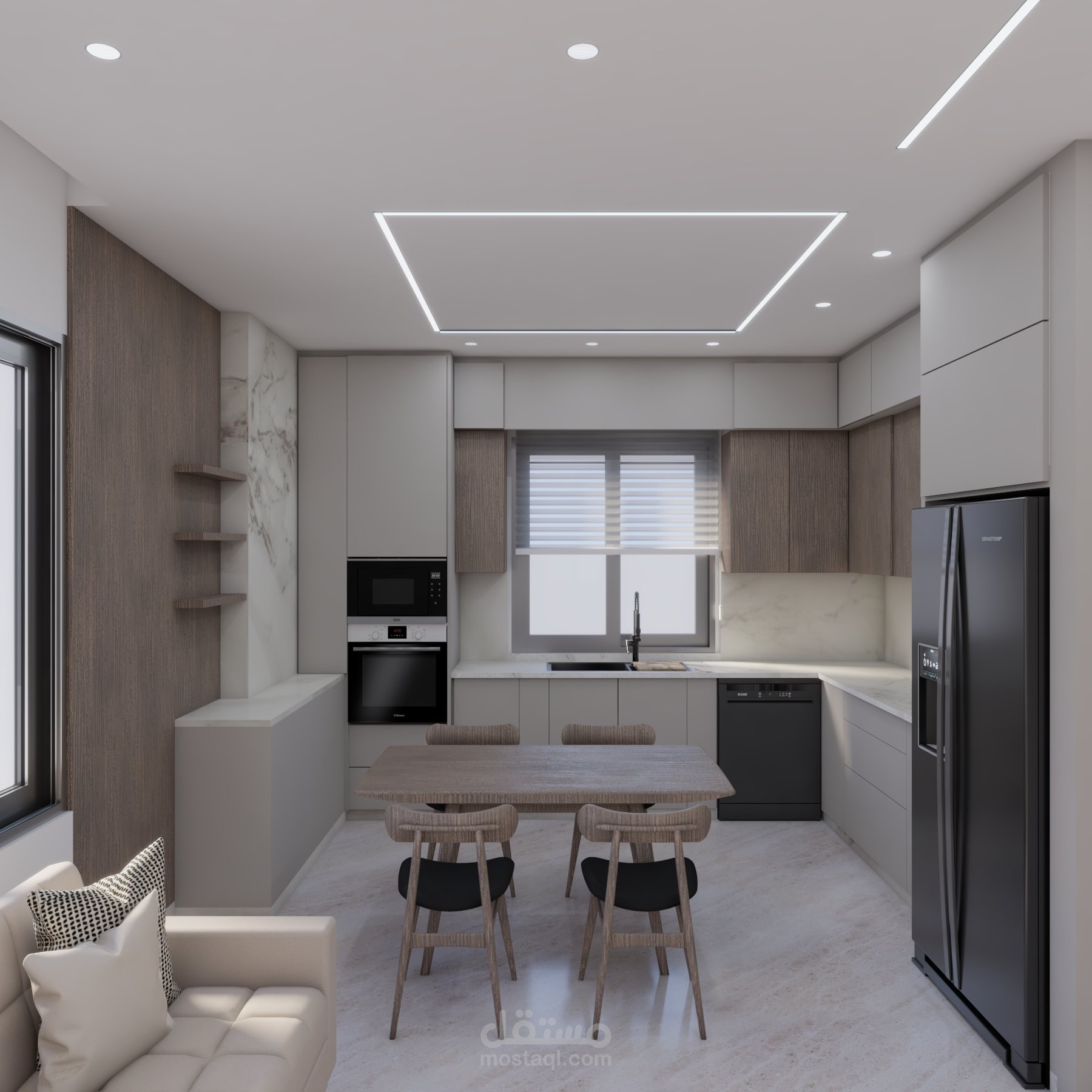 تصميم مطبخ مفتوح مع معيشة