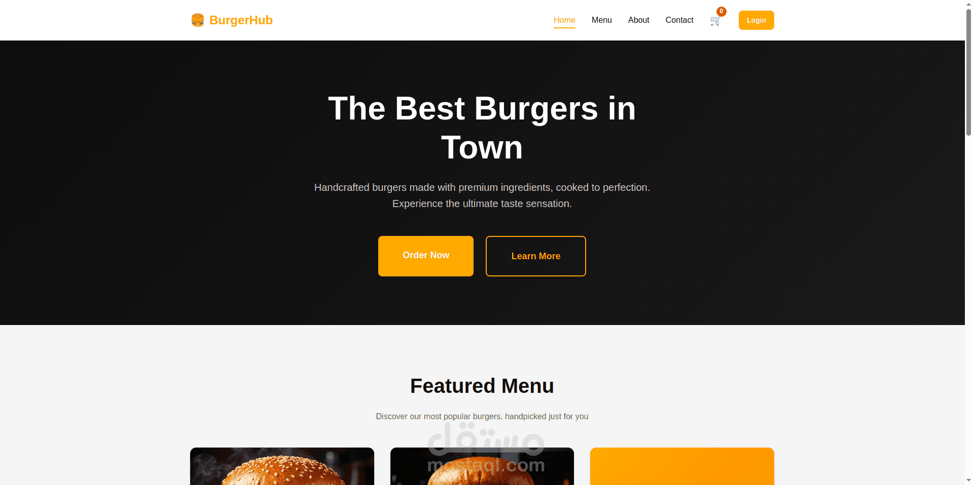موقع تلقي طلبات مطعم – Burger Website