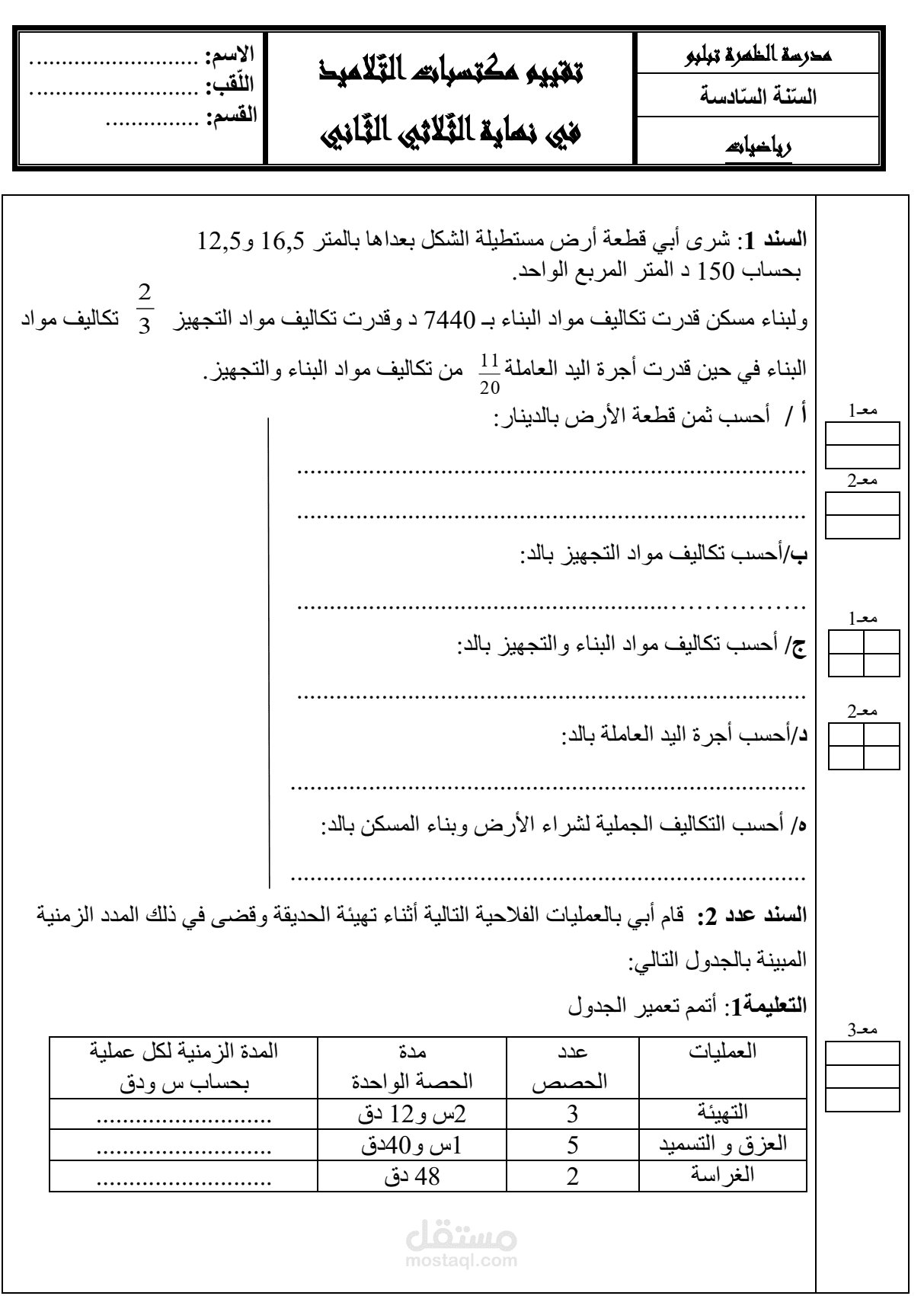 بناء الإمتحانات في مختلف المواد التعلمية