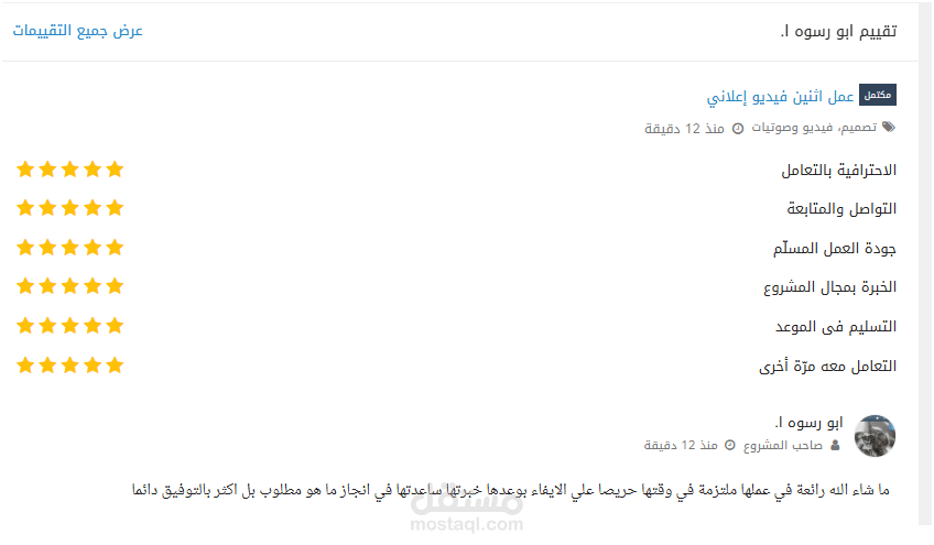 تقييم مشروع 2 فيديو اعلانى