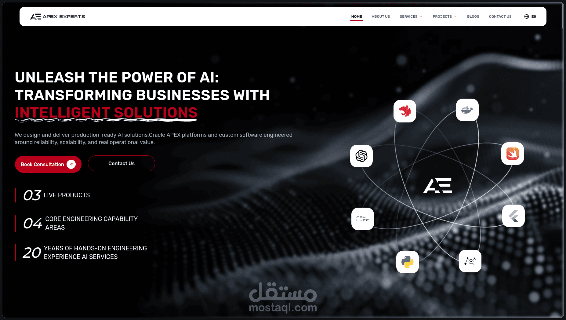 الموقع الرسمي لشركة APEX Experts للحلول الذكية والذكاء الاصطناعي