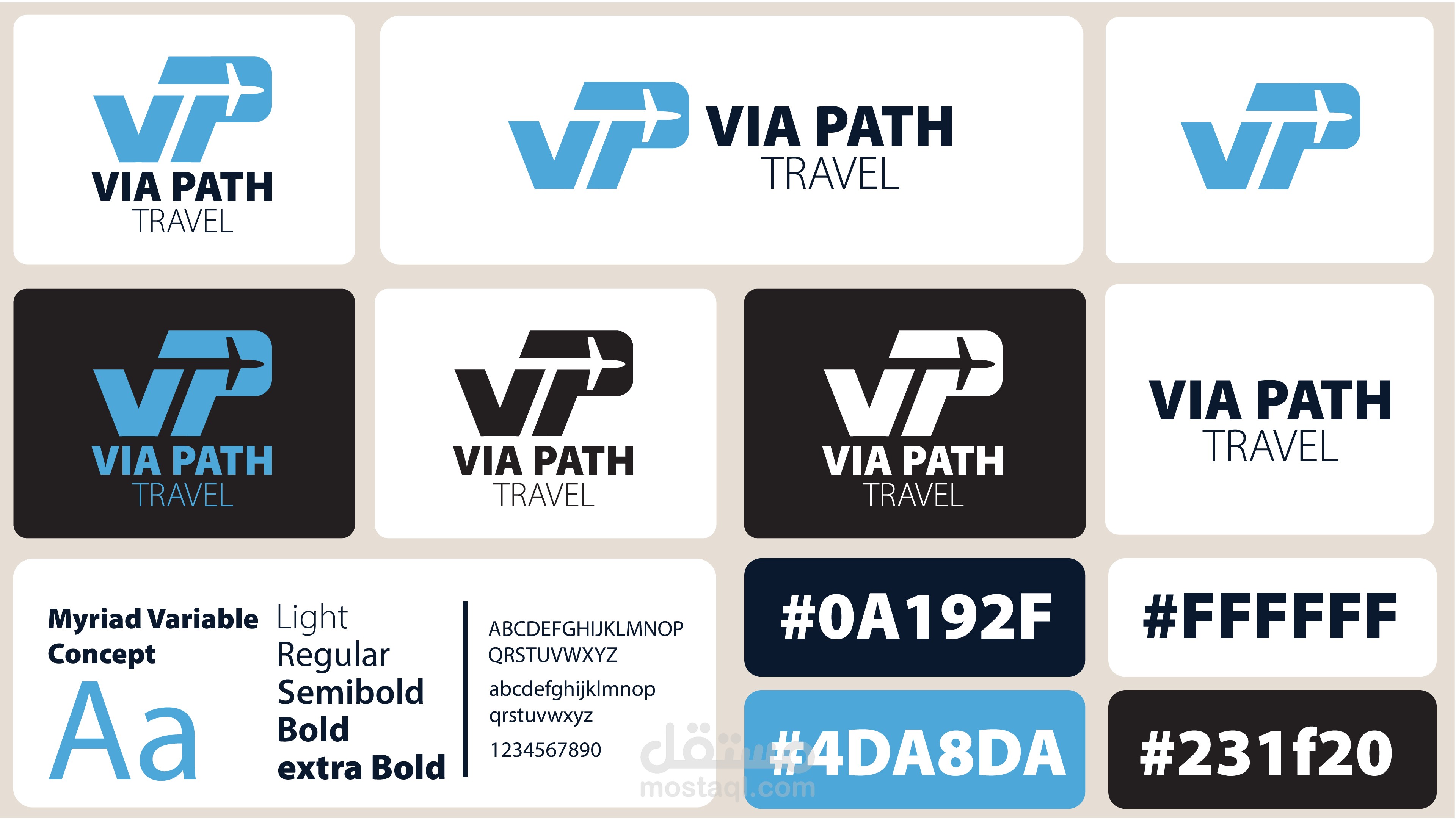 مشروع بناء هوية بصرية كاملة لشركة "Via Path Travel" المتخصصة في خدمات السياحة والسفر + تصميمات سوشيال ميديا