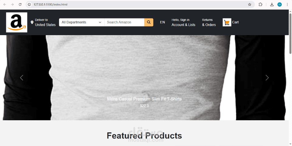 تطوير واجهة Clone احترافي لموقع Amazon باستخدام HTML, CSS, Bootstrap, وJavaScript