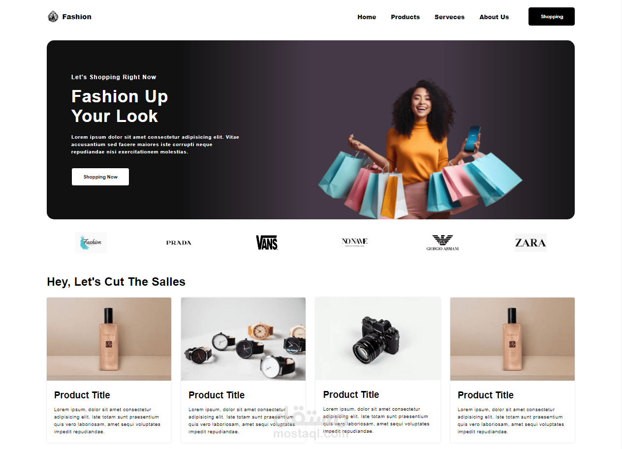 Front-end shopping landing page