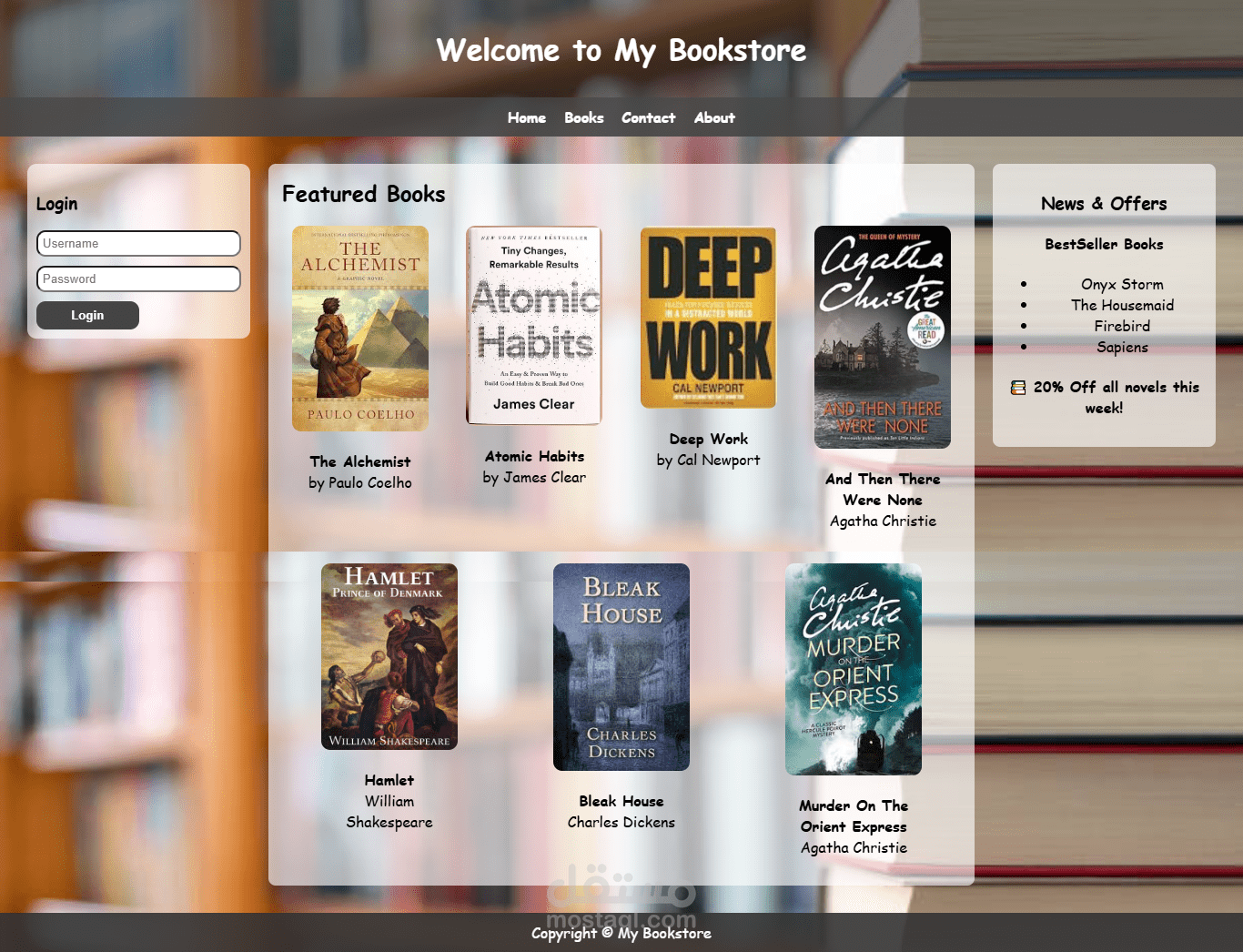 a responsive Book Store log in page