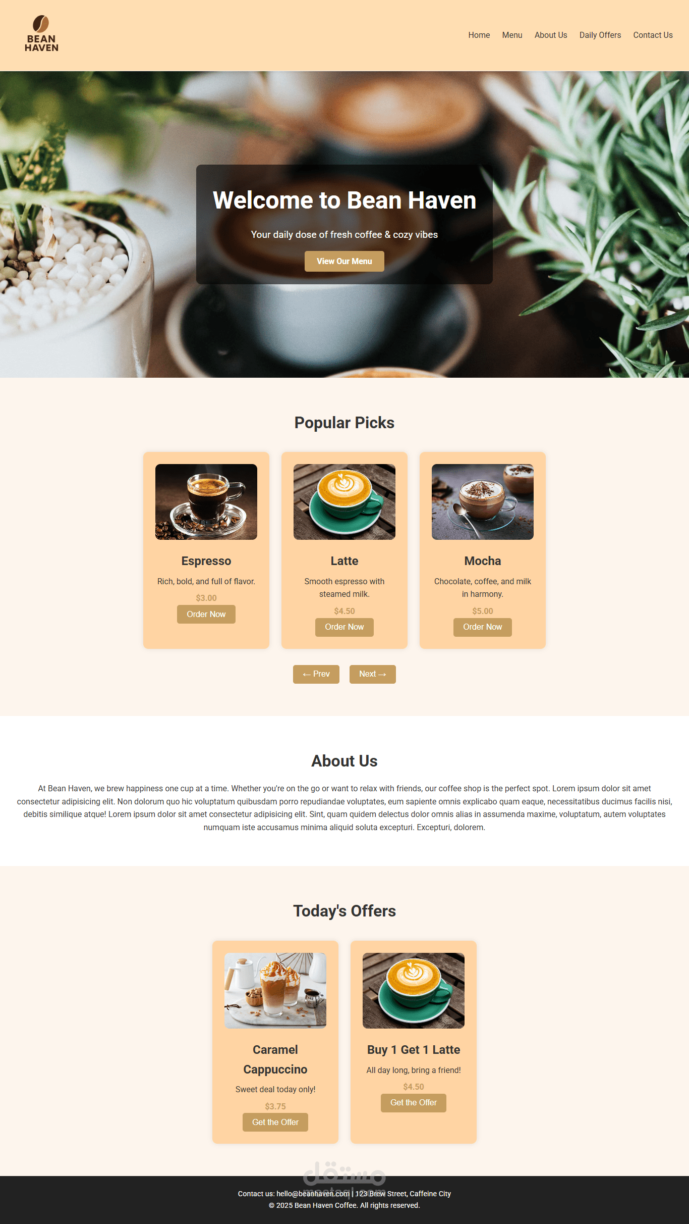 a responsive coffee shop landing page