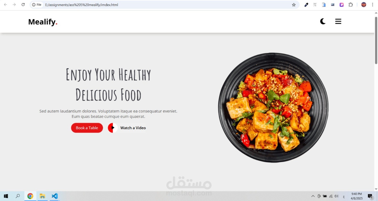 صفحة Landing Page جذابة لمطعم أو خدمة توصيل