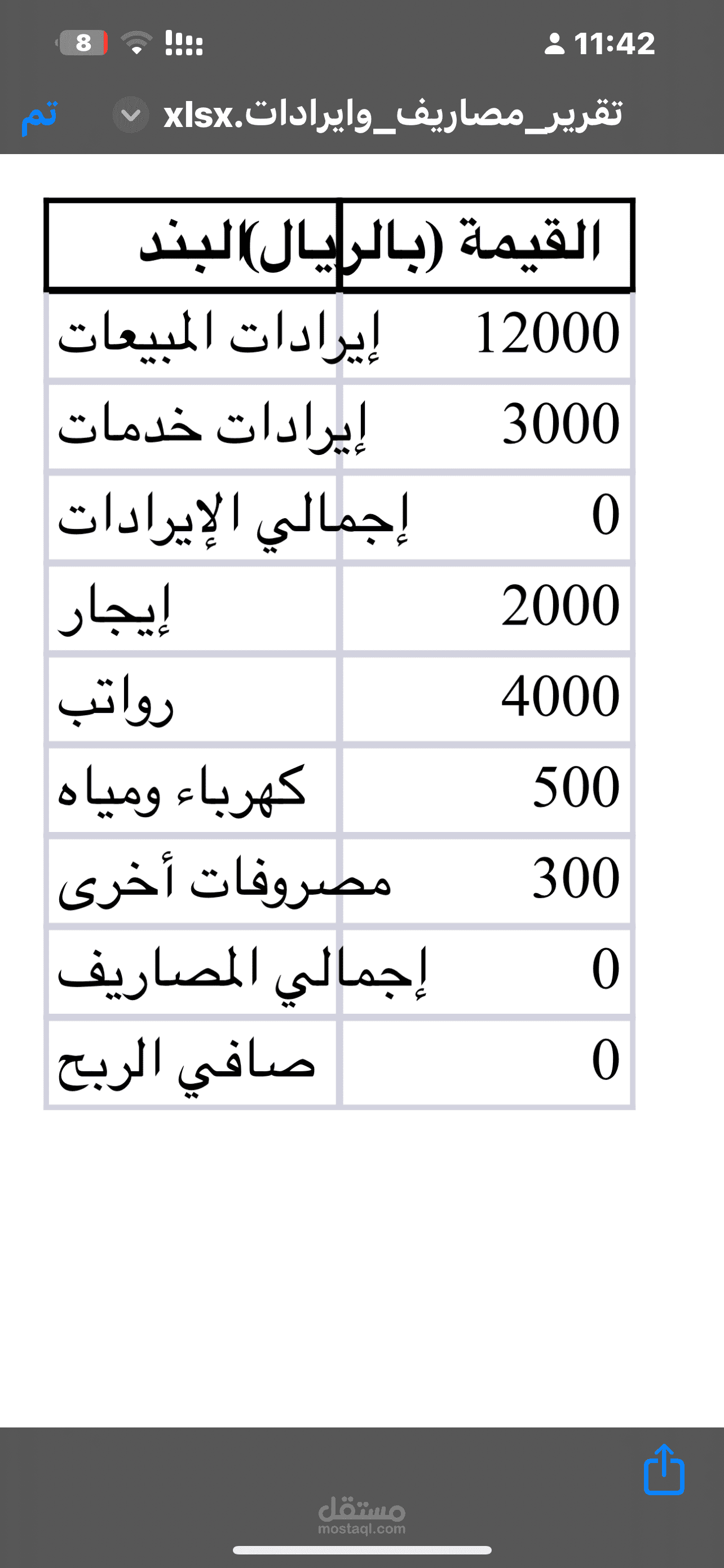 اعداد قائمة المصاريف والايرادات