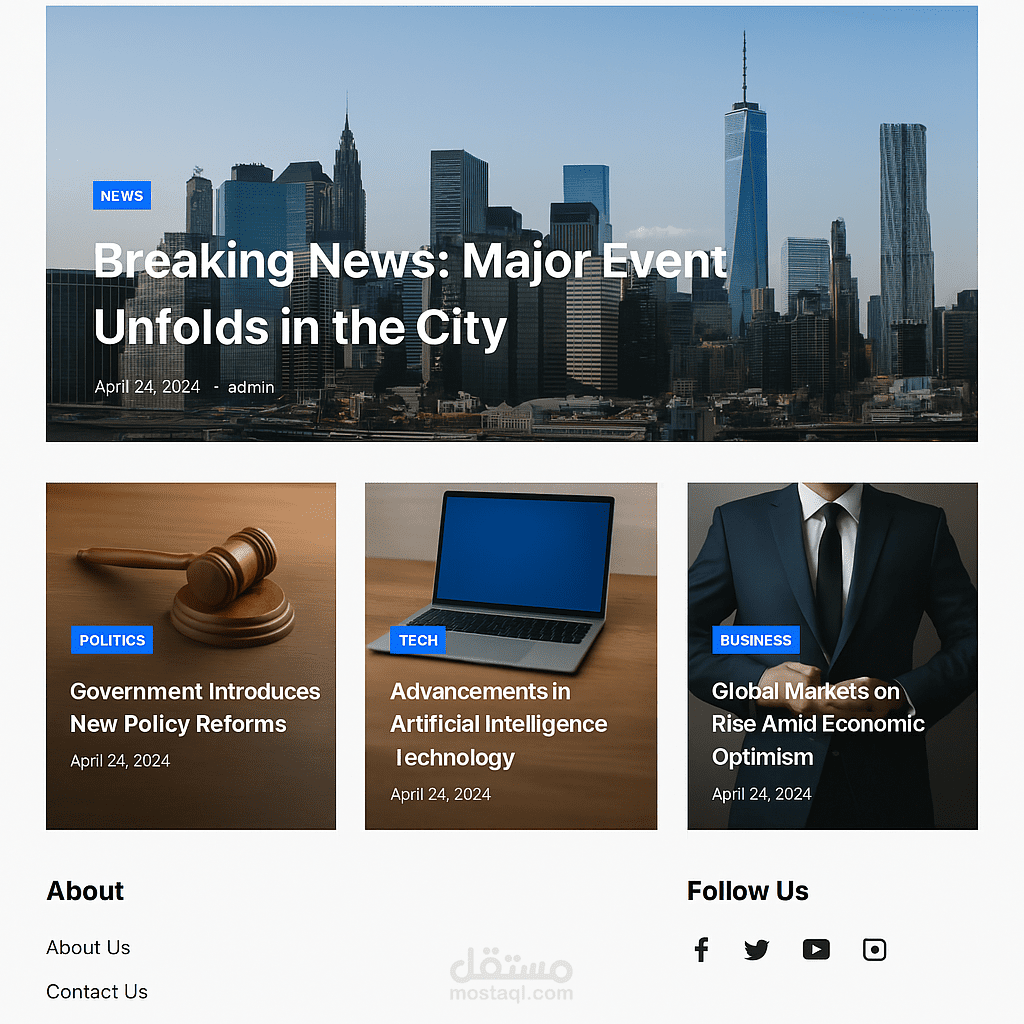 تصميم موقع إخباري متجاوب باستخدام HTML وCSS مع ثيم جذاب