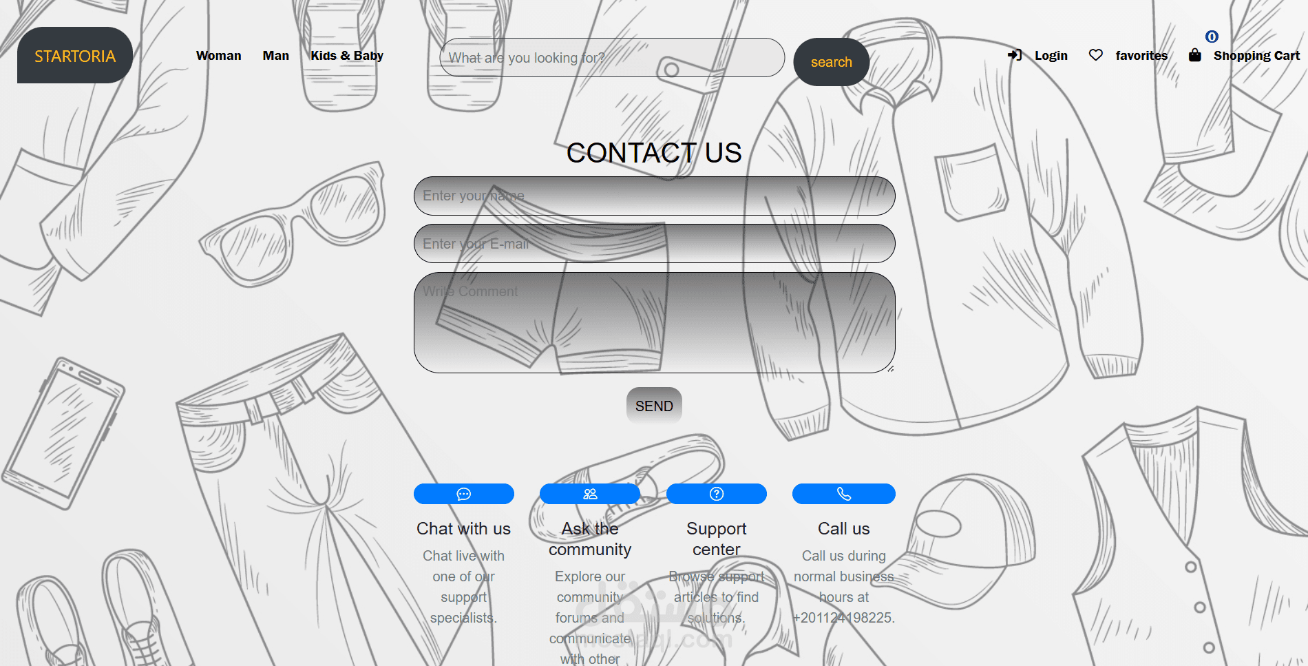 صفحة "اتصل بنا" لموقع تجارة إلكترونية (Contact page)