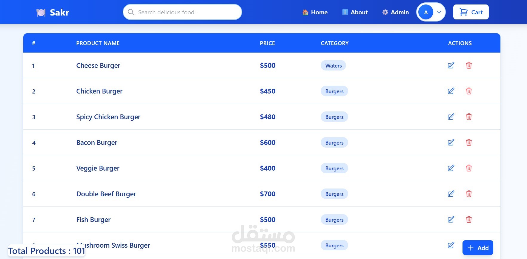 متجر إلكتروني لمطعم باستخدام React و JSON Server