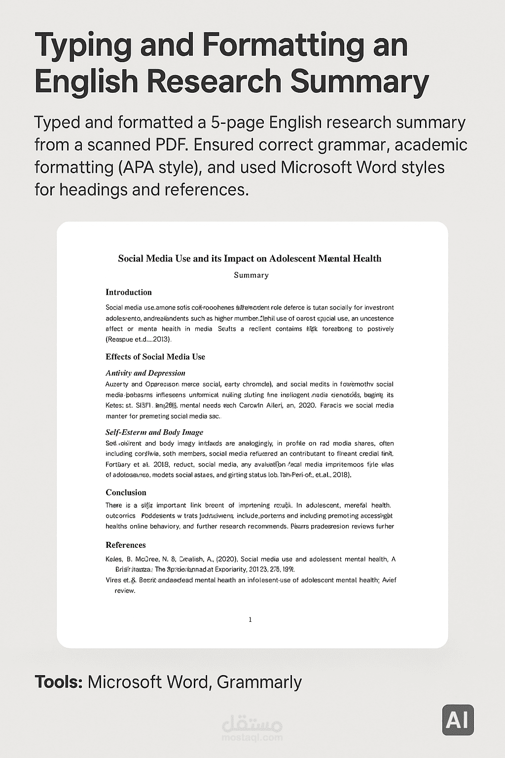 Typing and Formatting an English Research Summary