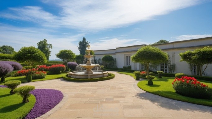 تصميم حديقة خارجية مع ديوانية