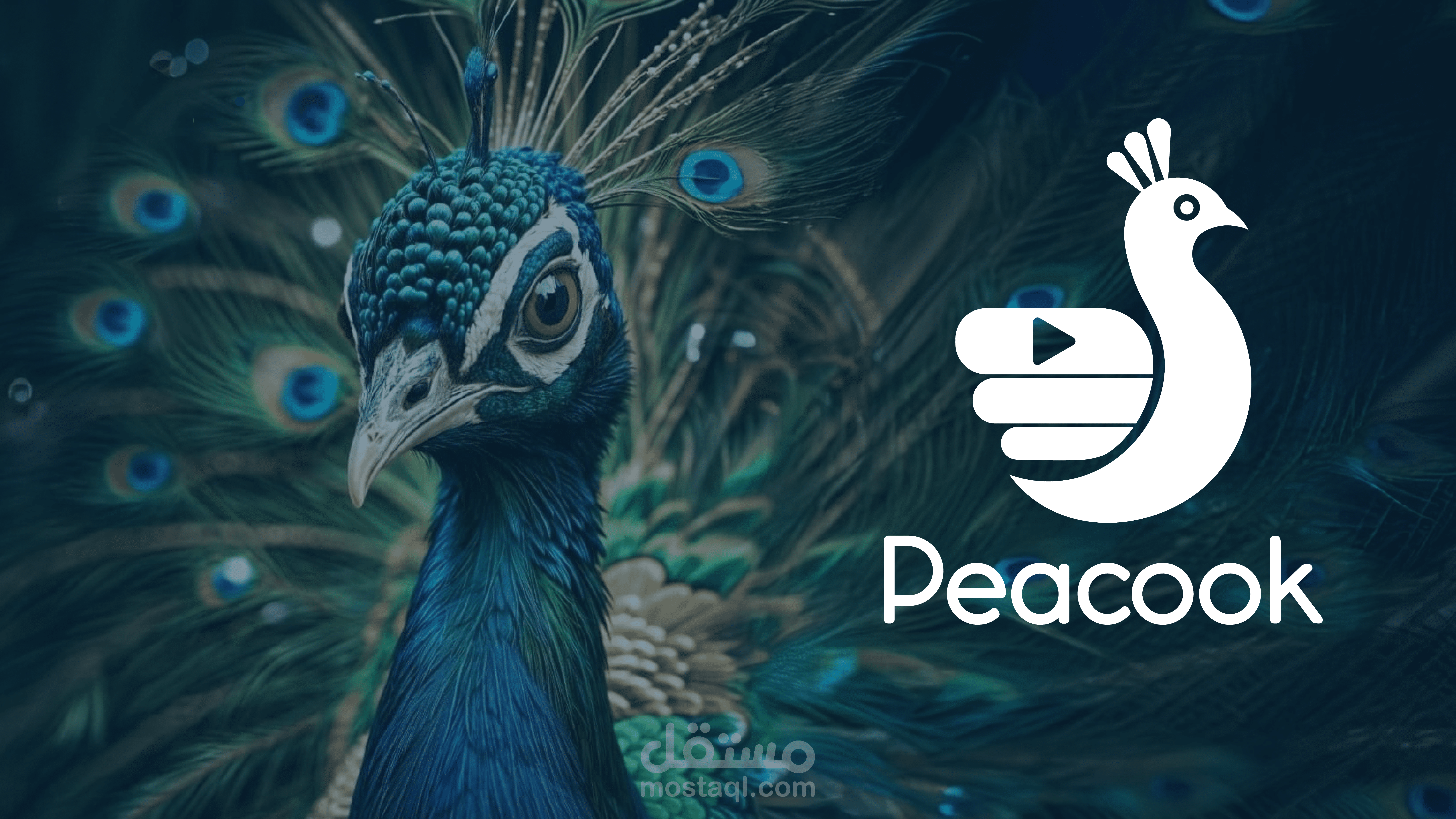 شعار شركة متخصصة في إنتاج المحتوى المرئي والفيديوهات"peacook"