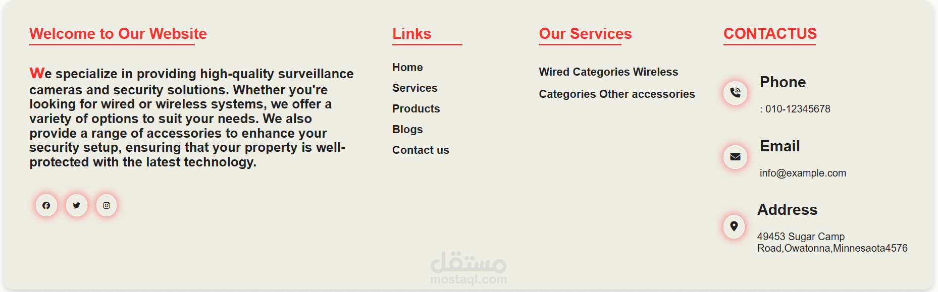 تصميم صفحه(Animated Responsive Contact Us Page)لمشروع كاميرات الامان