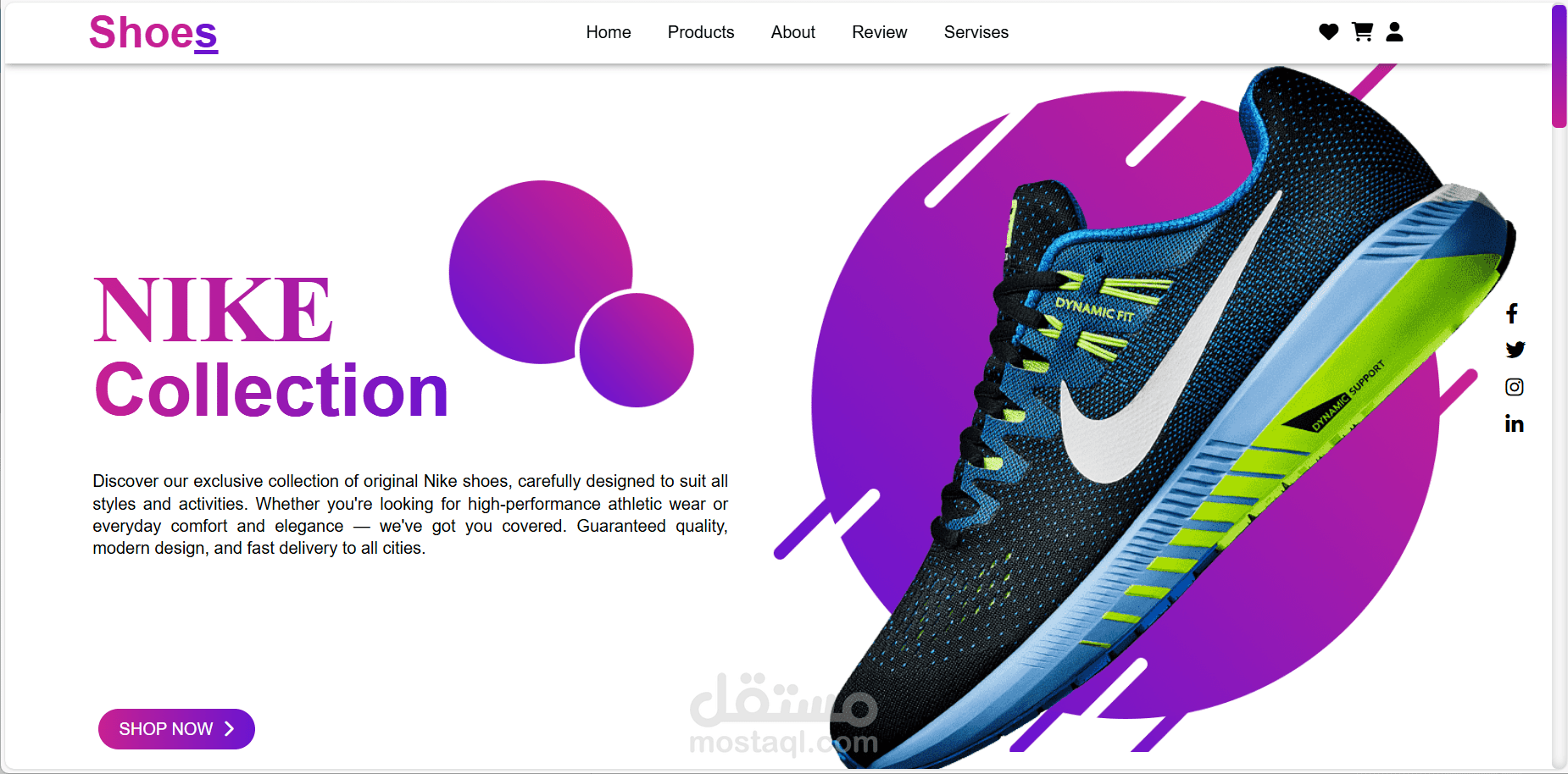 قمت بتصميم موقع للتعامل مع منتجات (shoe products Display Website)