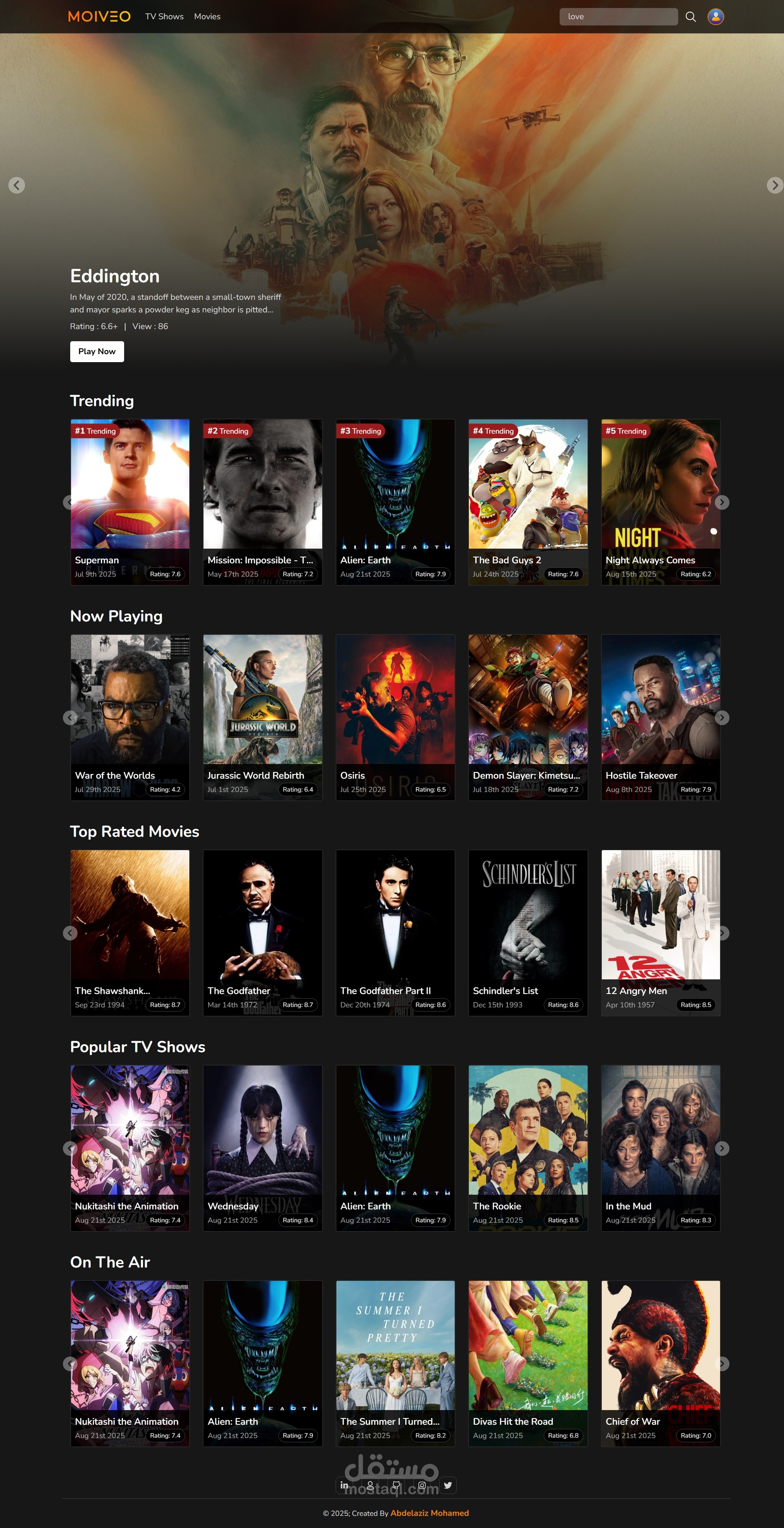 تطبيق عرض الأفلام المتقدم – Movie App Website
