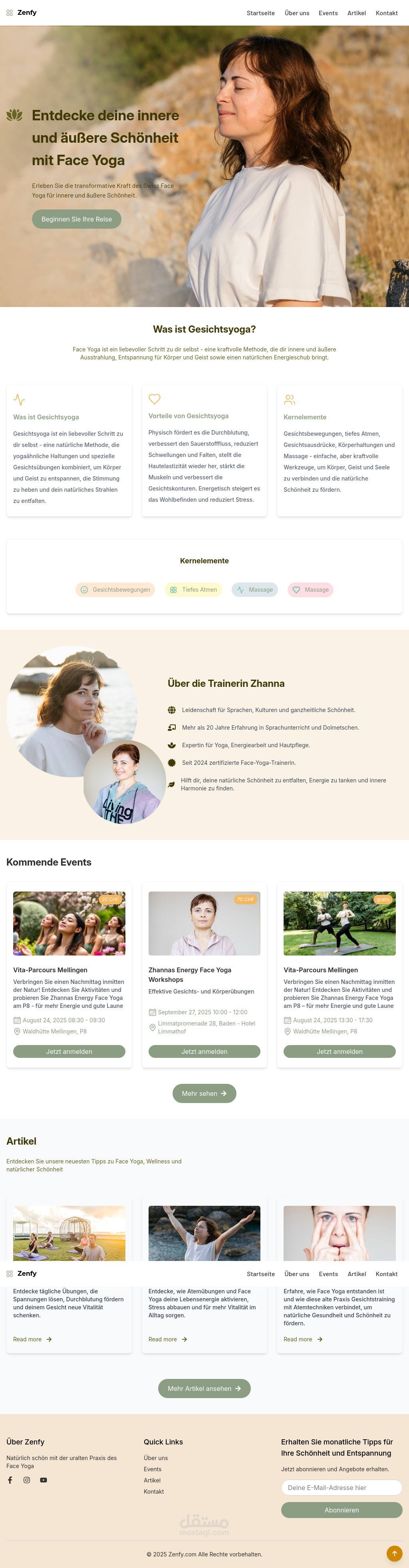 موقع تقديم خدمة متكامل (الخدمة: يوجا الوجه التي يقدمها العميل) – Zenfy Website