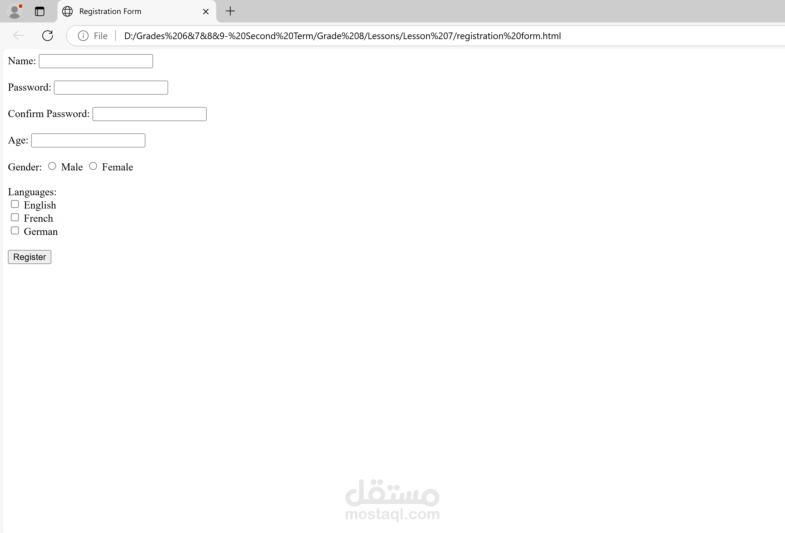registration form