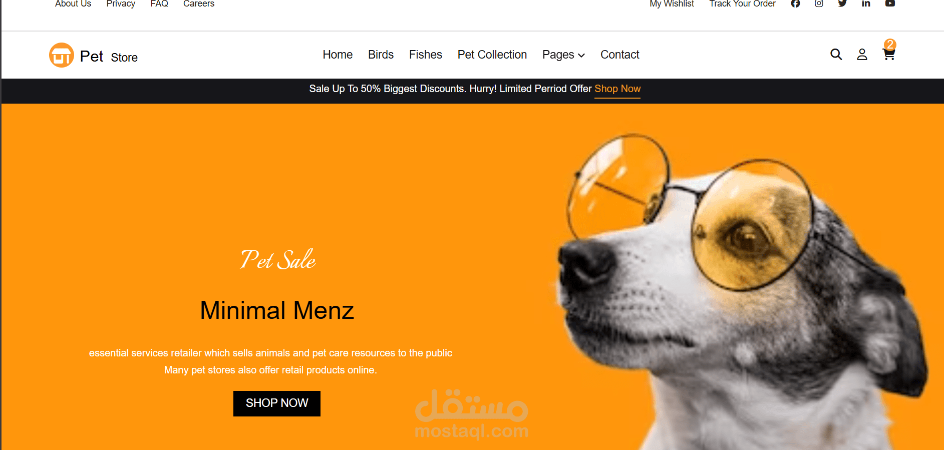 A Front-End web application for a pet store, built using HTML, CSS, and JavaScript. This project allows users to view, browse, and interact with pets in the store through a clean and user-friendly interface.