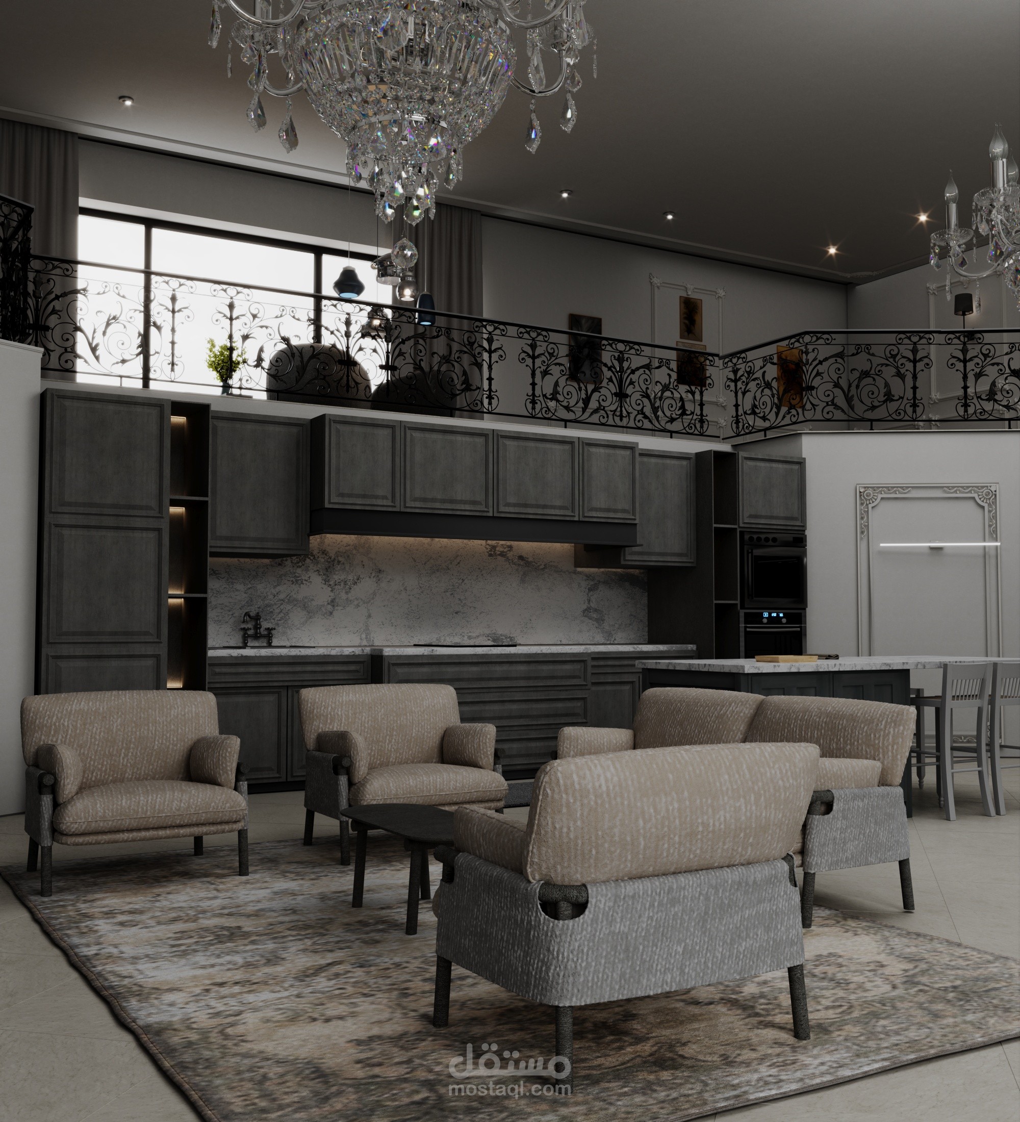 **"تصميم داخلي فاخر وبسيط: فيلا حديثة بإطلالة طبيعية - تصيير باستخدام 3ds Max وCorona"**