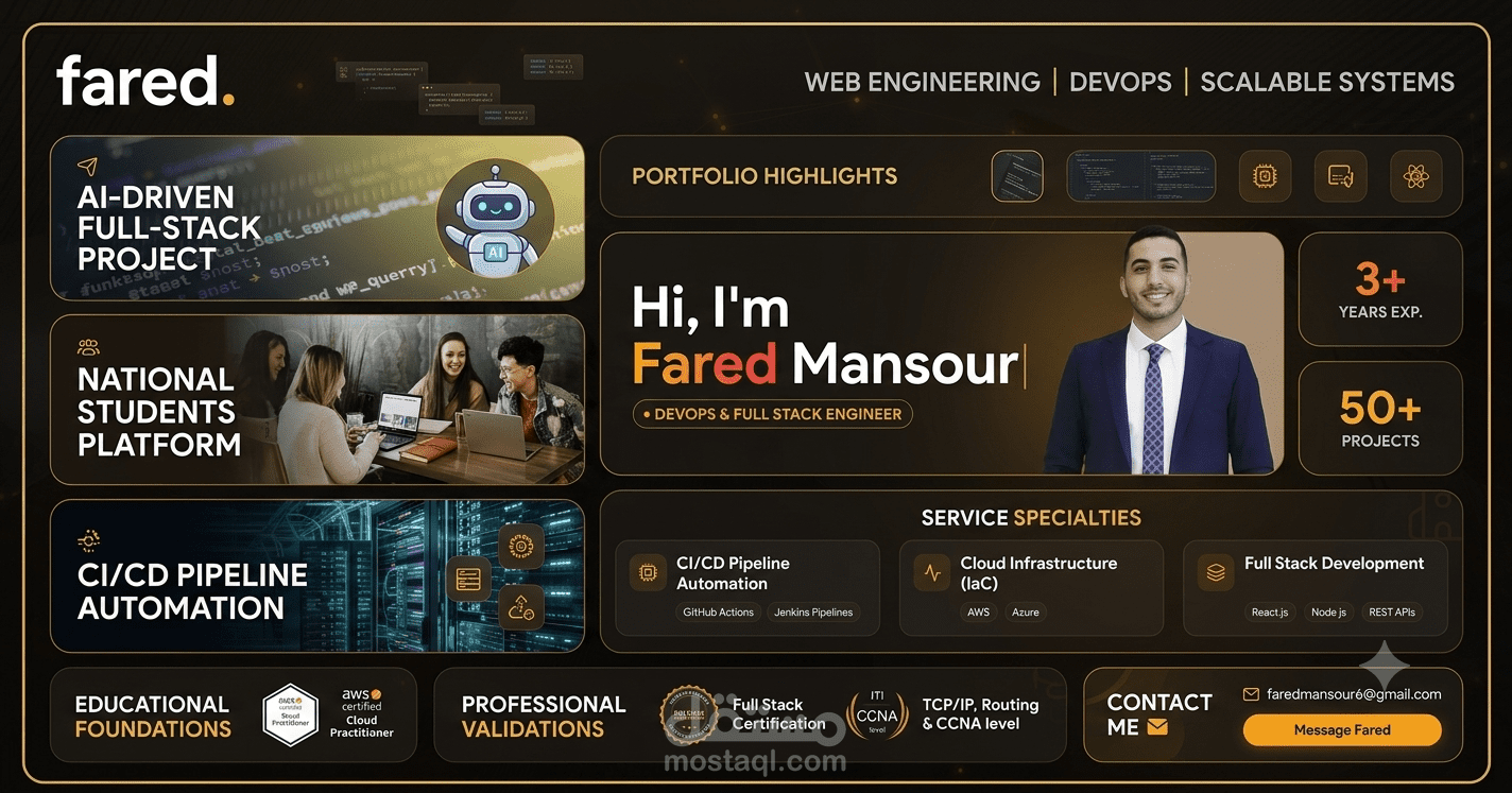 تطوير وبناء موقع معرض أعمال شخصي تفاعلي (Portfolio Website)