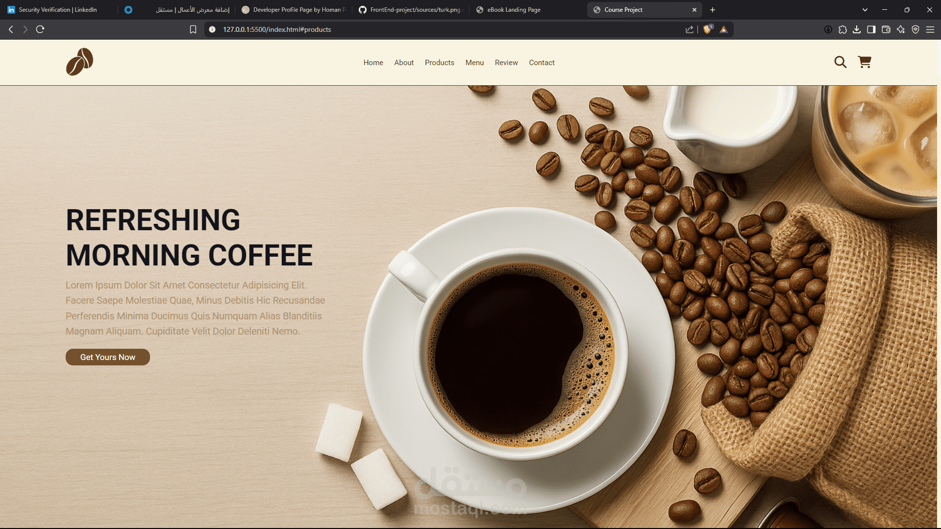 صفحة كافيه احترافية (Caffee Page) بتصميم عصري وجذاب