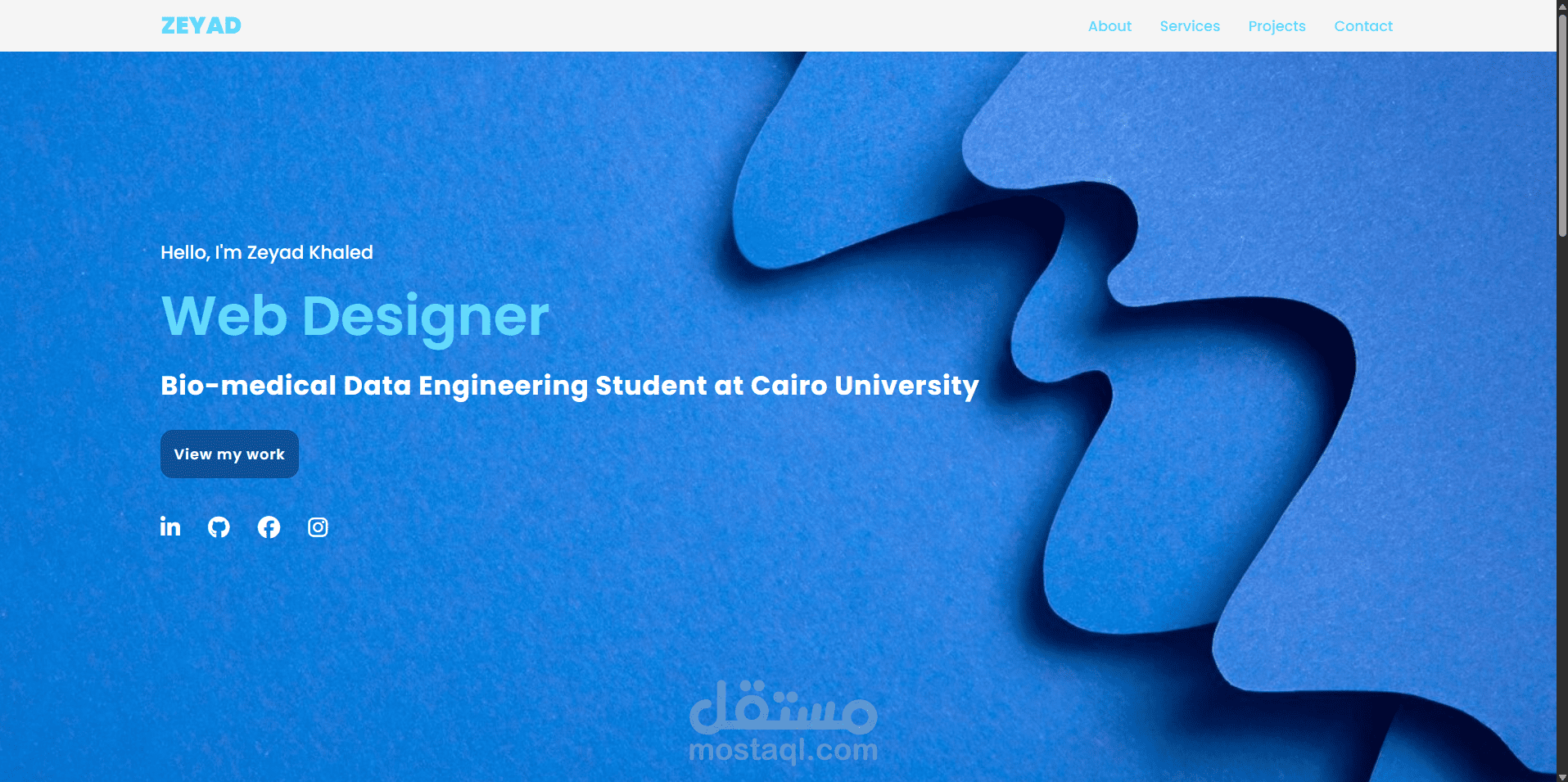 موقع بورتفوليو شخصي تفاعلي (HTML, CSS, JS)