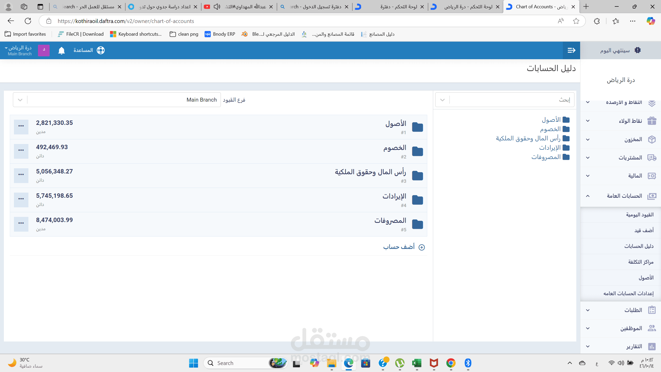 عمل الانظمة المحاسبية مثل دفترة