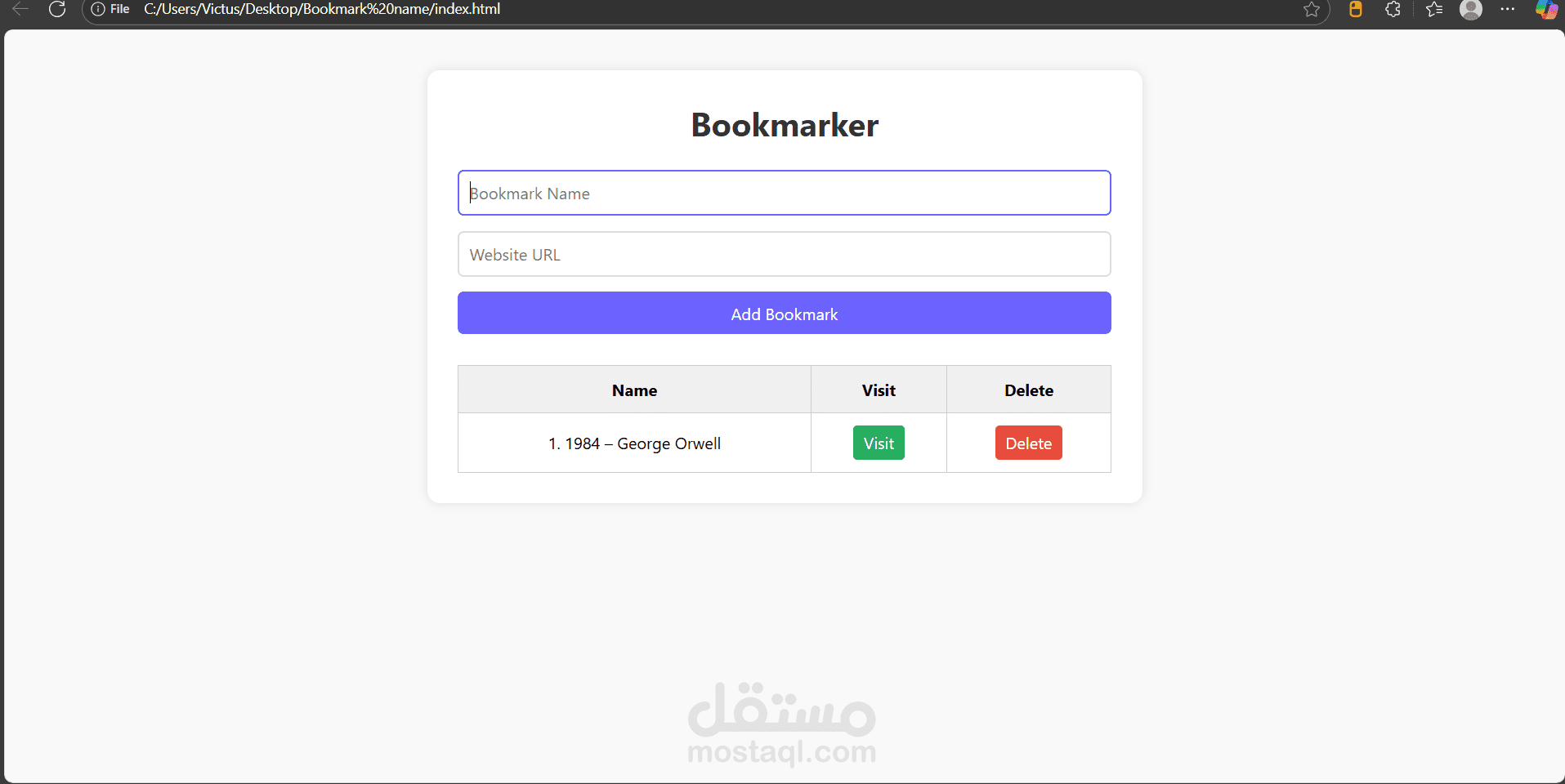 Bookmarks Web App