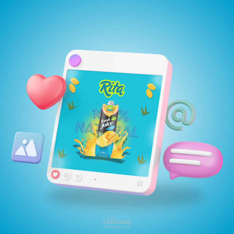 تصميم إعلانى لعصير ريتا ، موضوع على موك آب.
