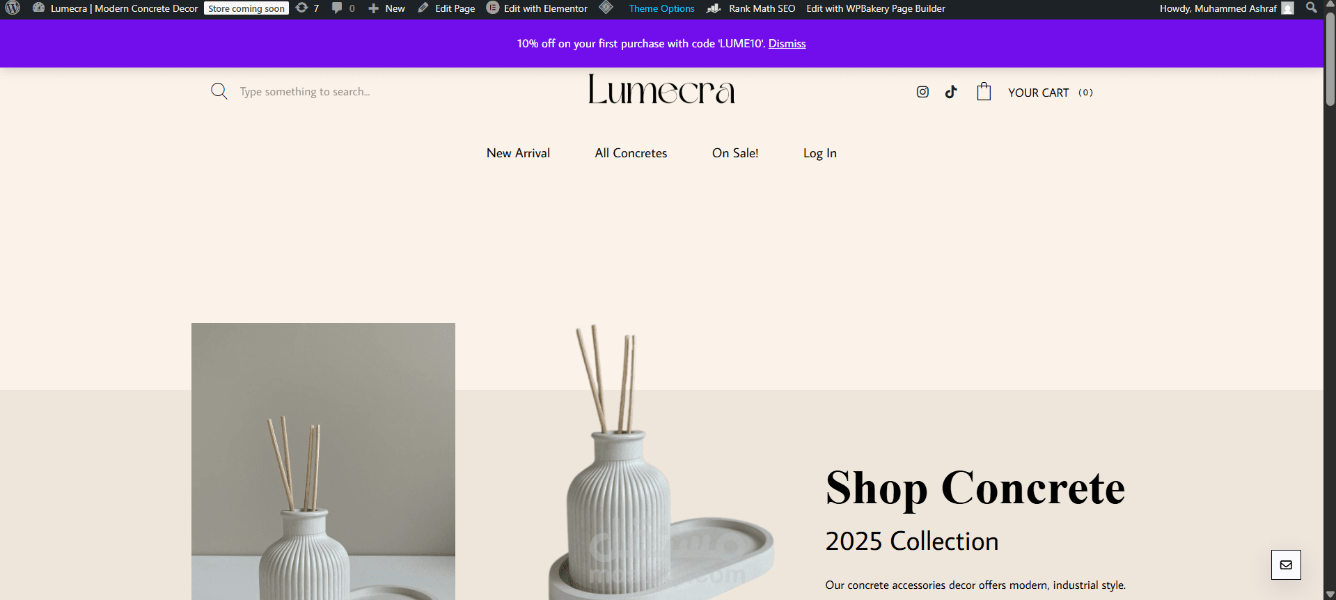 بناء وتصميم متجر Lumecra الإلكتروني لديكورات الكونكريت العصرية