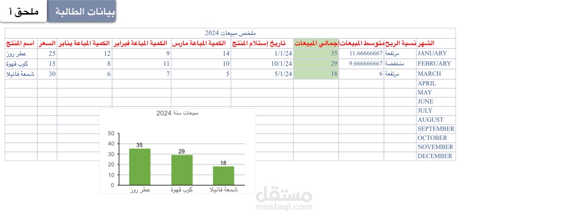 تنظيم وتحليل بيانات مبيعات 2024 باستخدام Excel