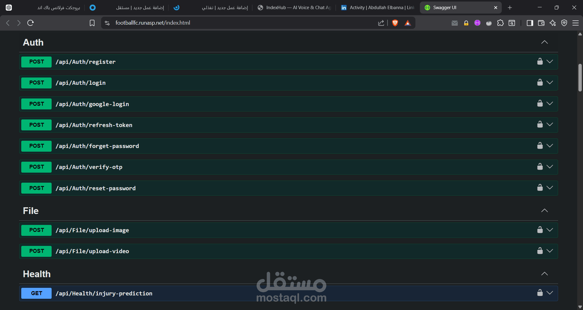 تطوير Backend متكامل لتطبيق كرة قدم باستخدام ASP.NET Core