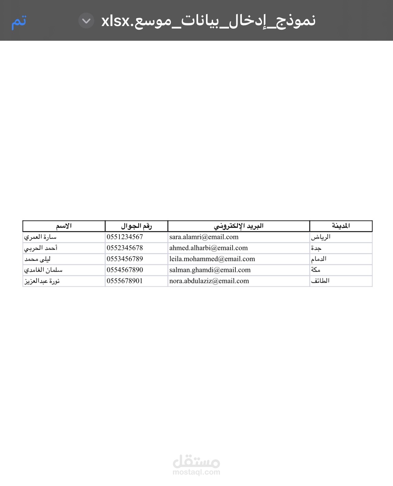 نموذج إدخال بيانات عملاء في Excel