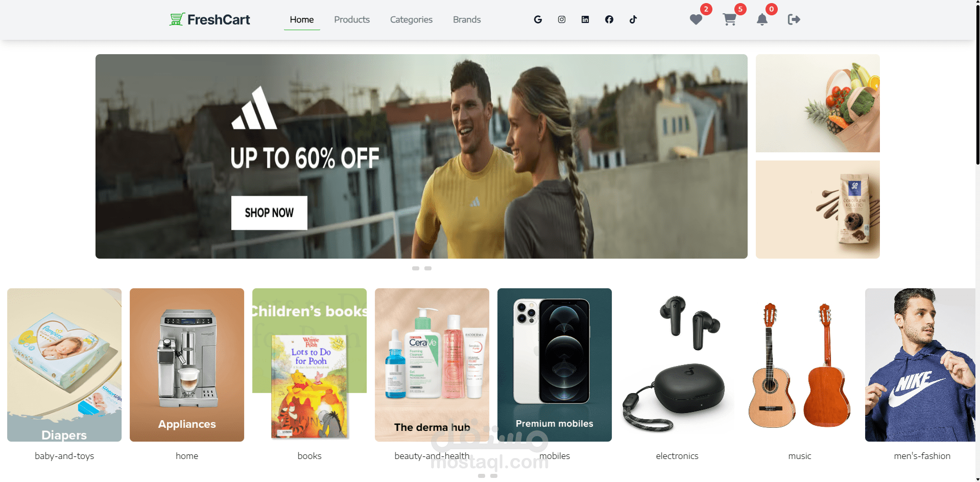 تطوير واجهة تطبيق Fresh Cart لعرض المنتجات والتسوق الإلكتروني