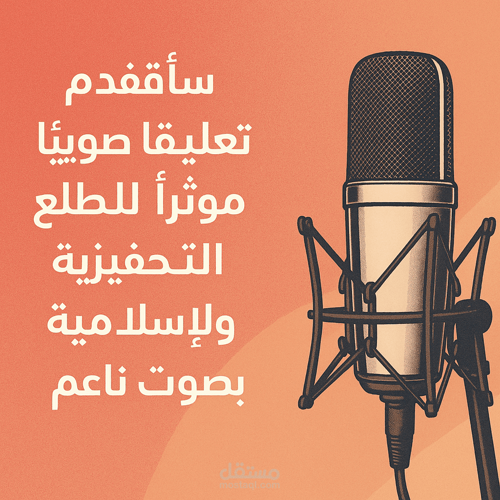 سأقدّم تعليقًا صوتيًا مؤثرًا للمقاطع التحفيزية والإسلامية بصوت ناعم