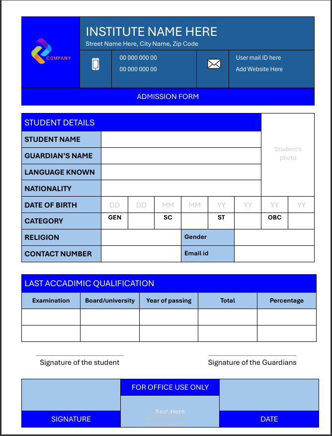 Admission Form in MS word | Microsoft word