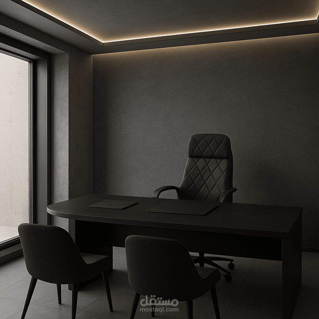 تصميم داخلي  وتخطيط مكتب بمساحة 5×10متر مع مخطط 2D ورندر 3D