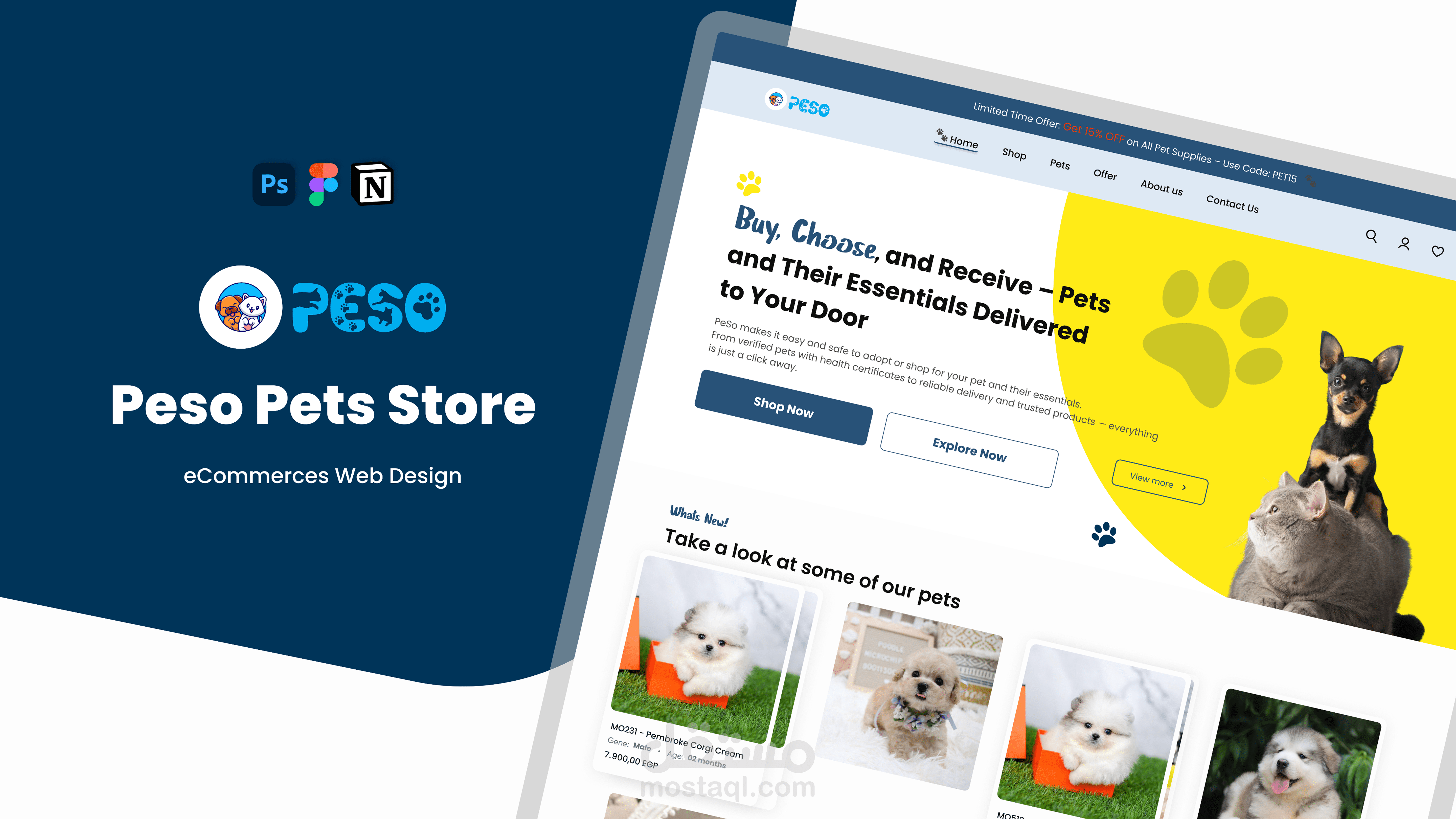 تصميم UX/UI لمتجر إلكتروني لمنتجات الحيوانات الأليفة – Peso