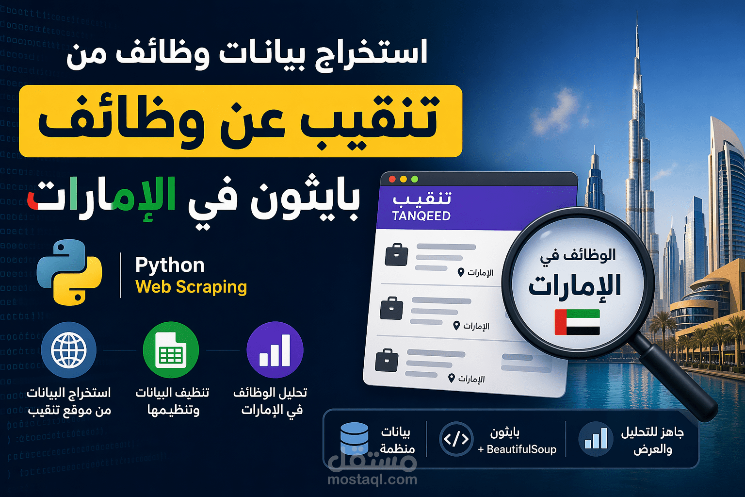 استخراج بيانات عن وظايف مبرمجين بايثون من موقع تنقيب