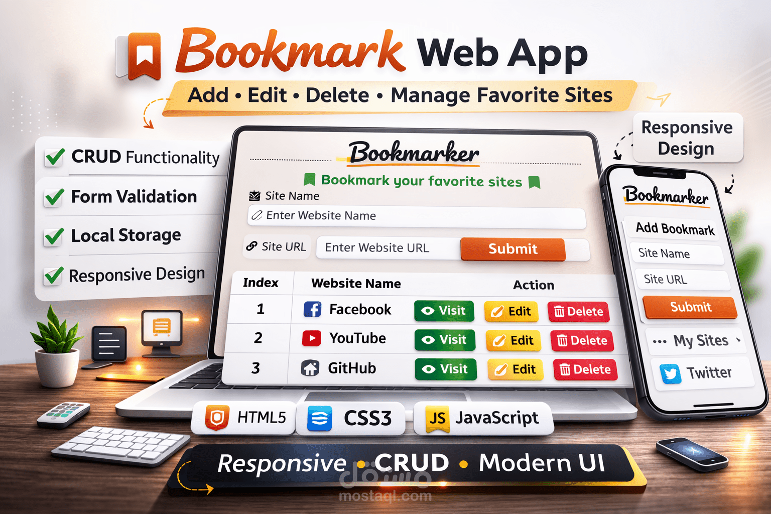 تطوير تطبيق ويب لإدارة وحفظ المواقع المفضلة (Bookmark Manager)