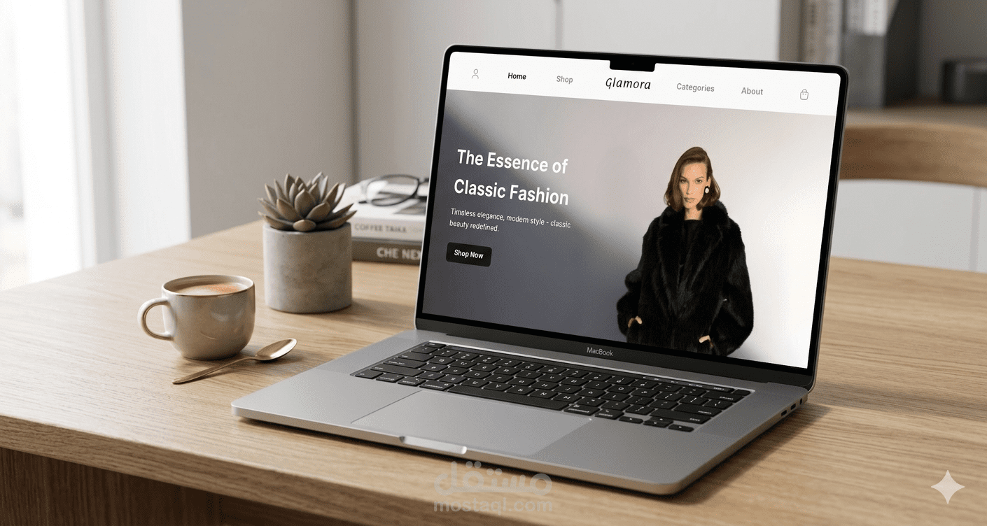 تصميم وتنفيذ واجهة متجر "Glamora" للأزياء الفاخرة