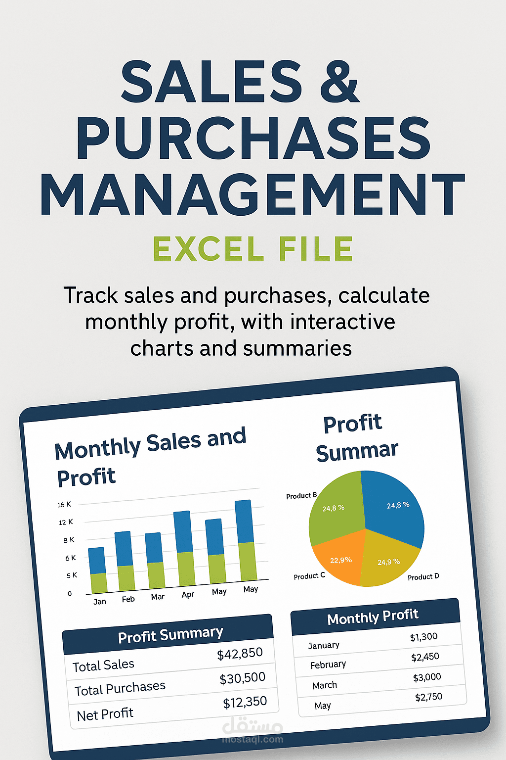 إنشاء لوحة تحكم Excel احترافية لإدارة المبيعات والمشتريات