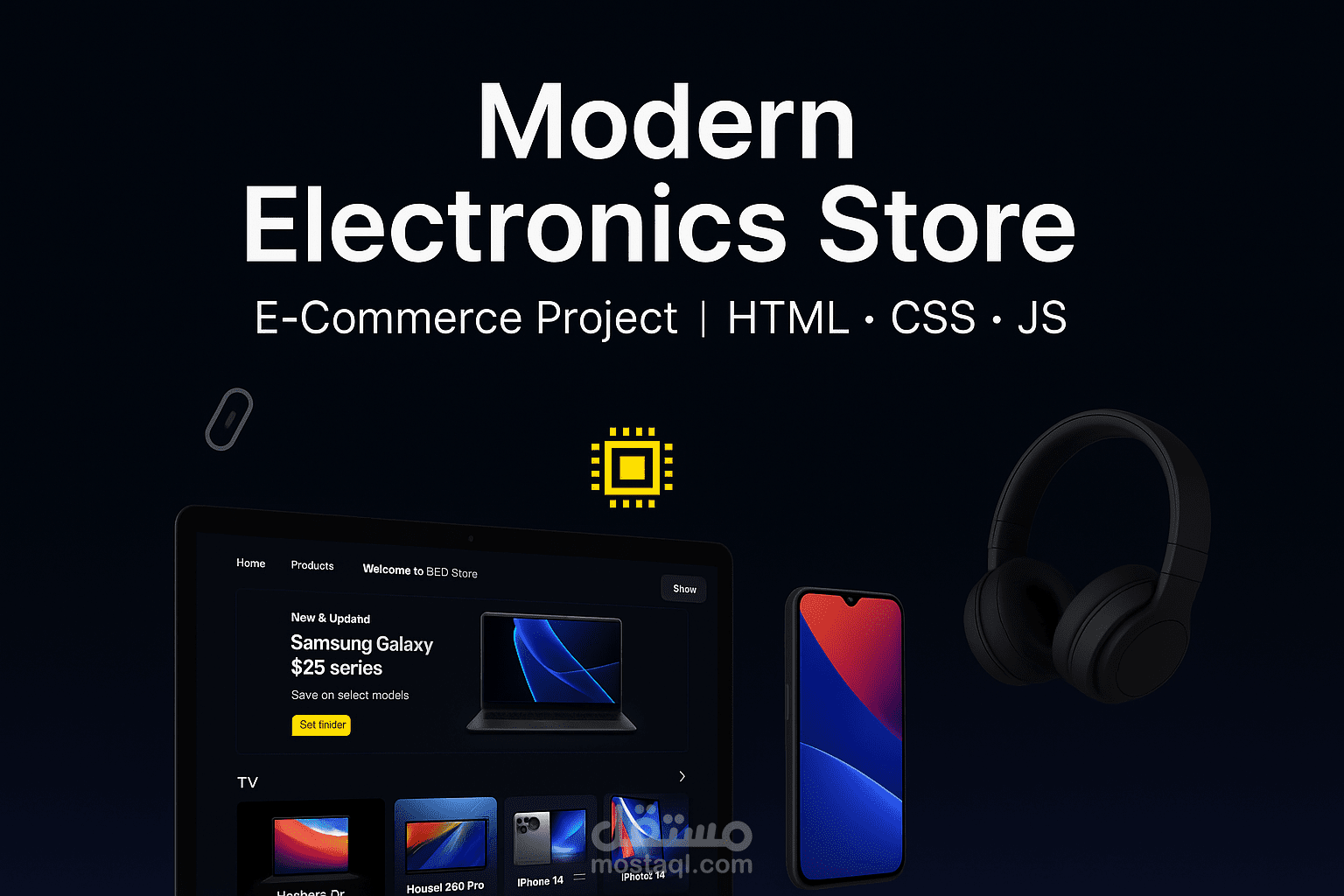 تطوير موقع تجارة إلكترونية لبيع الإلكترونيات بتصميم عصري ومتجاوب